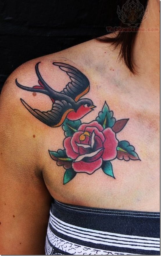 oiseau_et_rose_collier_dos_conceptions_de_tatouage
