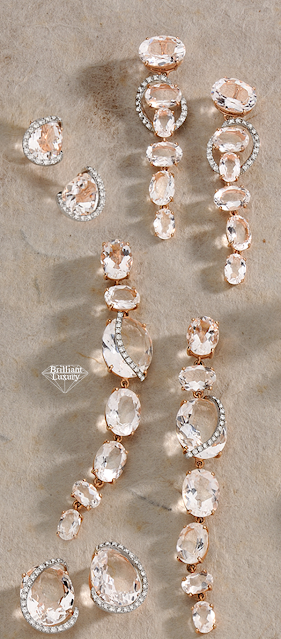 ♦Brumani Looping Shine pink gold diamond translucent quartz earrings #jewelry #brilliantluxury