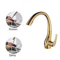  Natalie Gold Kitchen Sink Faucet Deck Mounted Single Handle Swivel Water Outlet Pull Out Spout