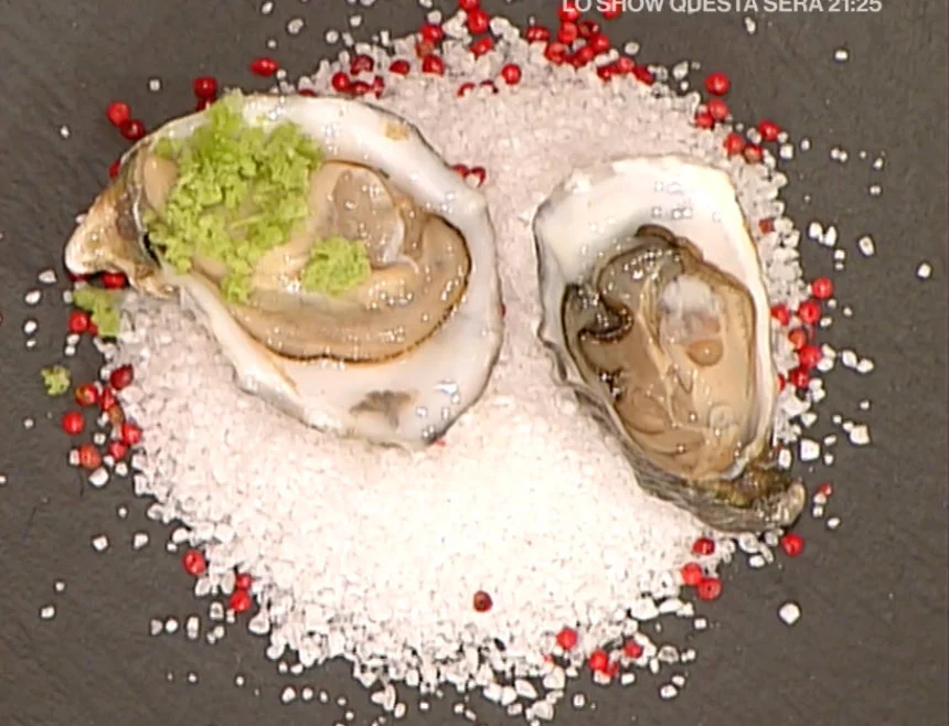 Ostriche con sorbetto di mela verde e basilico