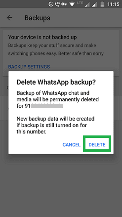 Confirm deleting WhatsApp backup