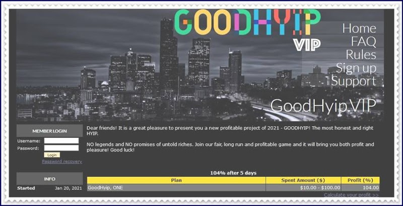 Мошеннический сайт goodhyip.vip – Отзывы, развод, платит или лохотрон? Мошенники