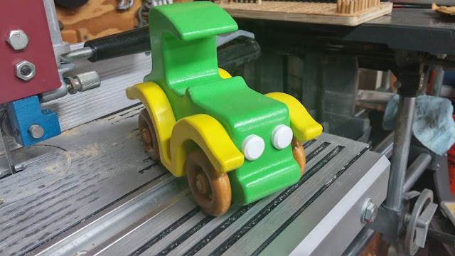 Handmade Wooden Toy Car - Bad Bob's Motors Coupe - Green - Yellow