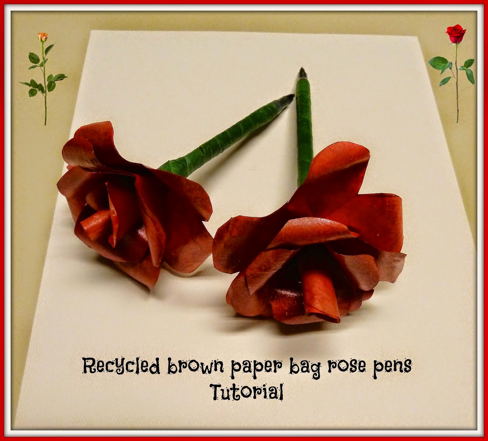 recycled brown paper rose pens