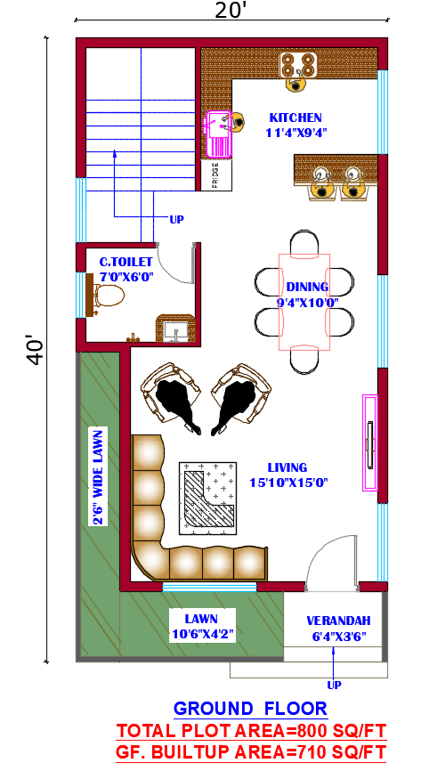 20x40 house floor plan,