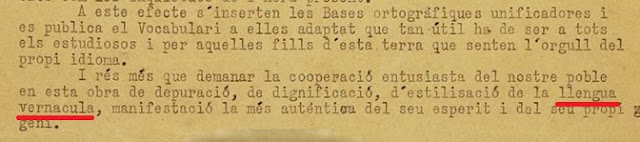 bases ortográfiques del 32 no posa en ningún puesto que siga del català, anomenen al idioma "llengua vernácula"