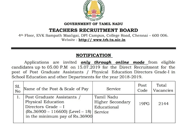  PG TRB 2019 - 2144 Vacancies Notification Published! 