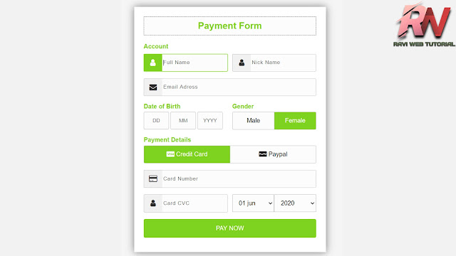 Payment form page design using html and css
