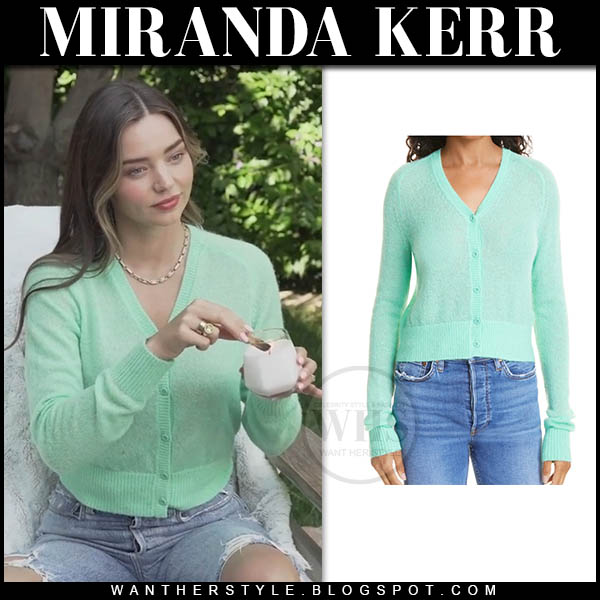 Miranda Kerr in green knit cardigan for Vogue India