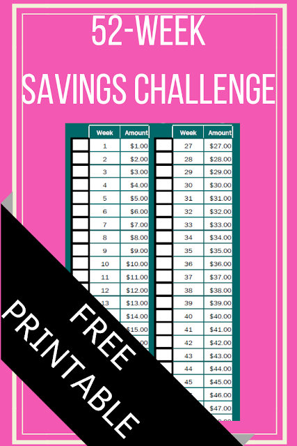52 Week Savings Challenge free printable