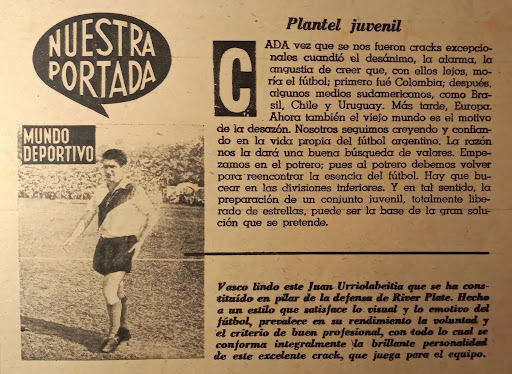 Juan Eulogio Urriolabeitia jugador de River Plate tapa revista Mundo deportivo de 1957