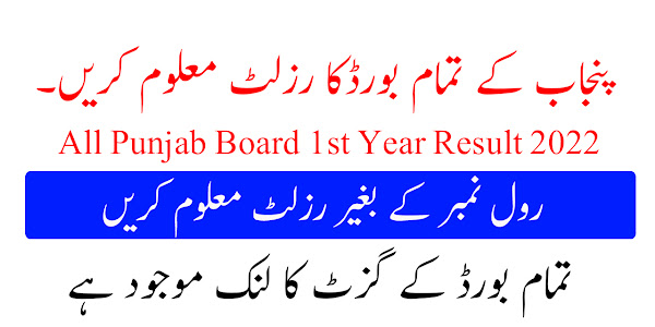 All Punjab Boards 1st Year Result Gazette 2022