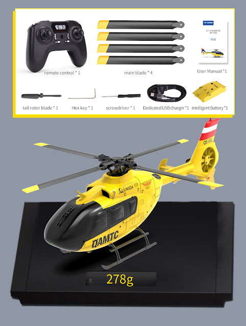 YXZNRC F06 2.4G 6CH 1:36 EC135 Scale Yellow Fuselage Flybarless RC Helicopter RTF