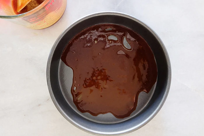 cider caramel spread in cake pan