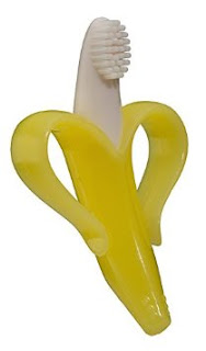 Baby Banana Bendable Training Toothbrush baby in diapers