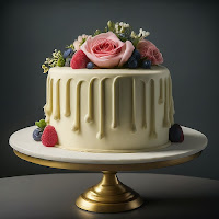 Ivory icing with Roses, Blueberries Cake