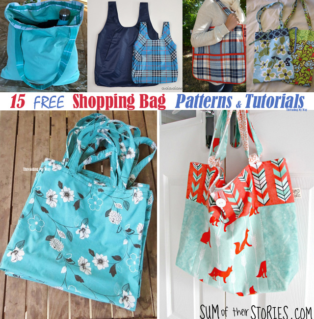 15 free reusable shopping, grocery bags and market tote tutorials and patterns. Threading My Way