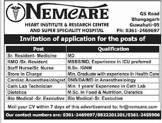 Nemcare Hospital Guwahati Recruitment 2019