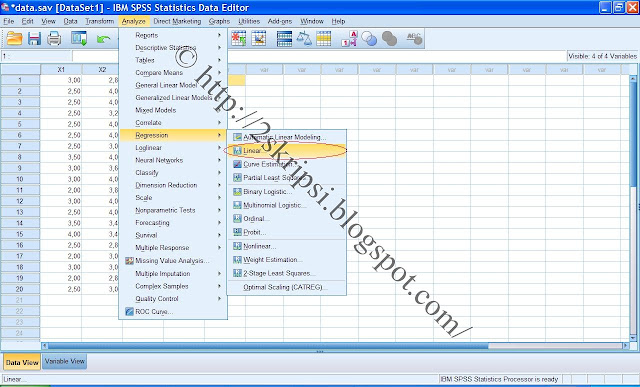 cara mencari regresi linear spss