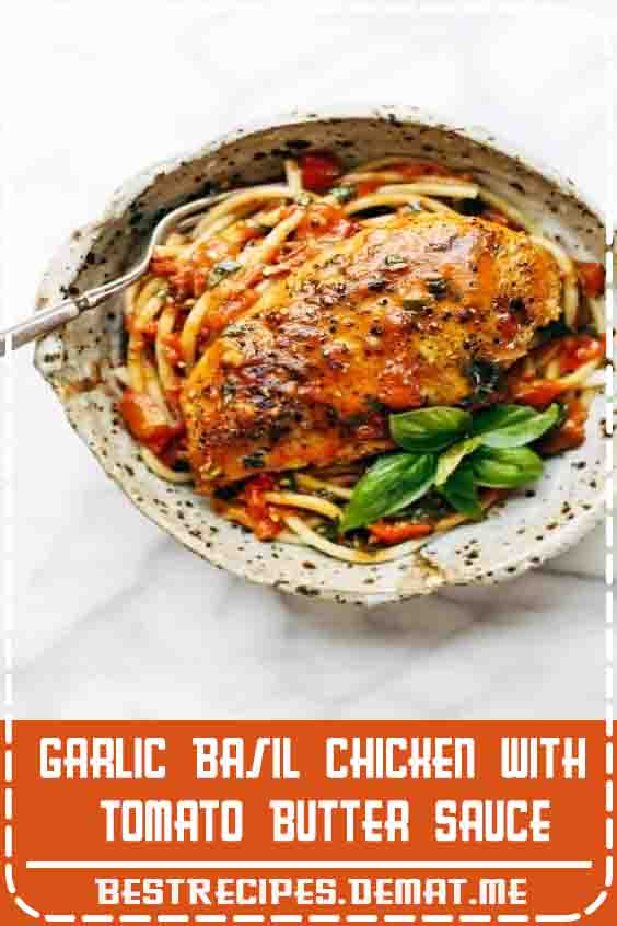 Garlic Basil Chicken - you won't believe that this easy real food recipe only requires 7 ingredients like basil, garlic, olive oil, tomatoes, and butter.#Appetizers#Spicy Appetizers