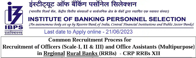 IBPS 12th XII CRP RRB Officer Office-Assistant Recruitment 2023