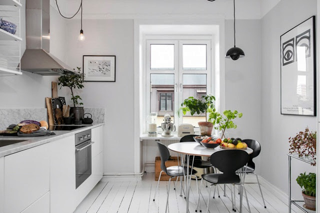 scandinavian kitchen with small kitchen table