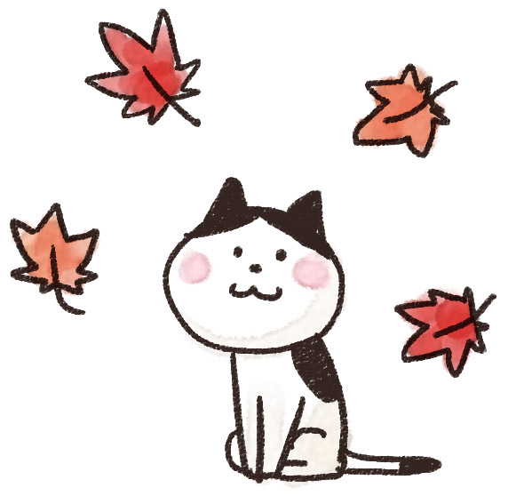 紅葉のイラスト もみじと猫 ゆるかわいい無料イラスト素材集