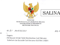 Download Surat Menpan Tentang Cuti Tahunan Sebelum dan Sesudah Cuti Bersama Idul Fitri 1438 H (2017)