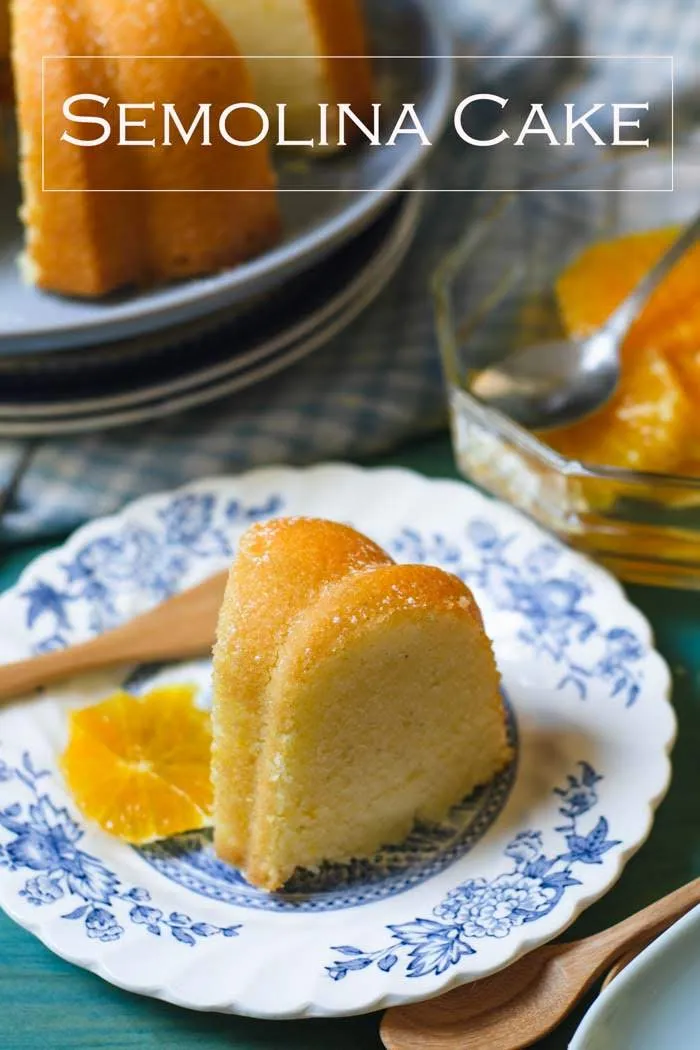 Moist and slight chewy Semolina cake also known as Sugee cake served with delightful citrus and bay leaves syrup.