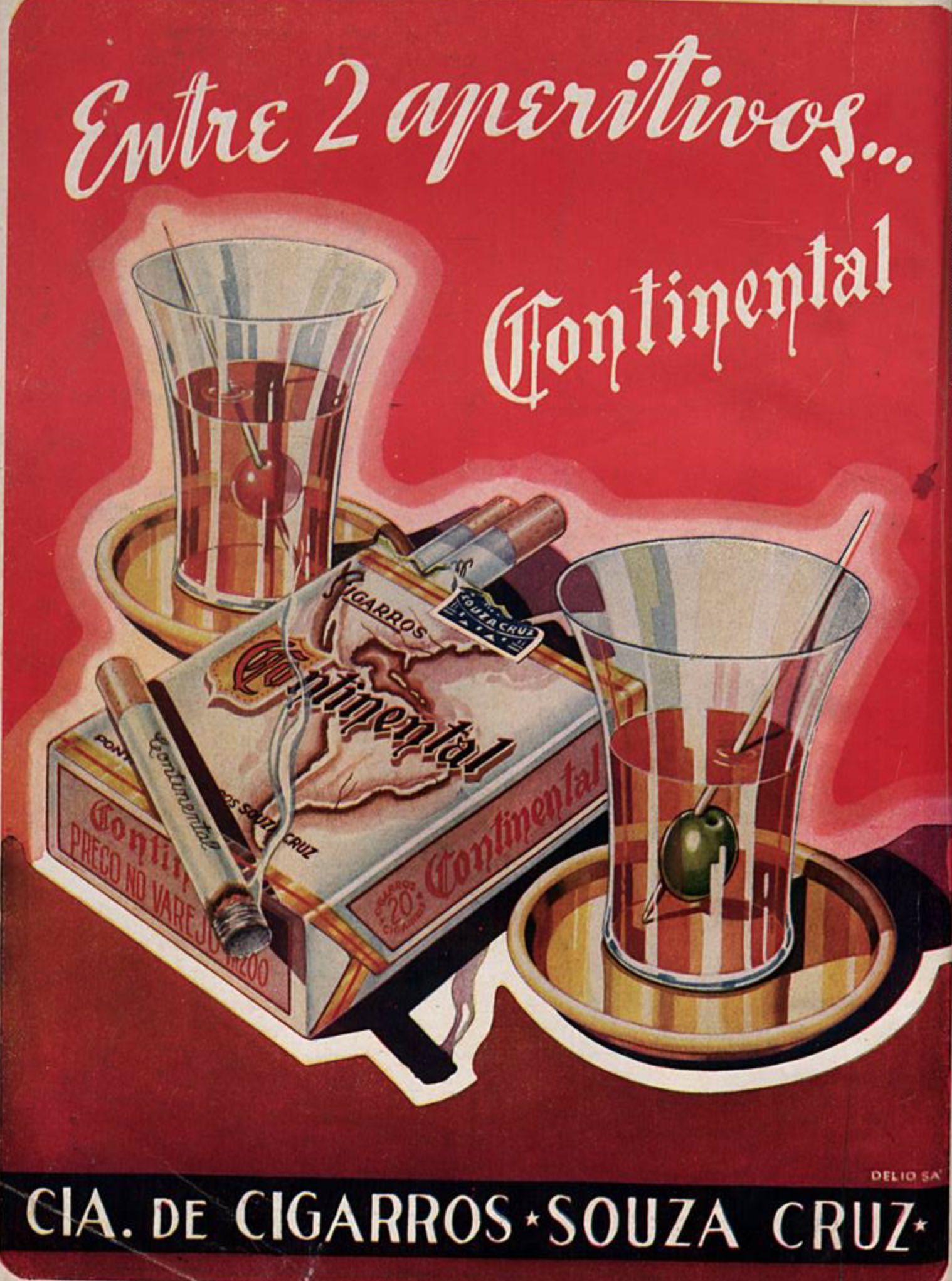 Anúncio dos Cigarros Continental em 1942 associando o cigarro ao lazer