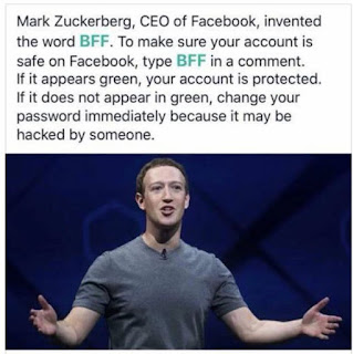 Popular Facebook Post about Fake News (BFF is a technique to check FB account security)