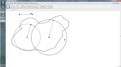 Isla con dos circunferencia y círculos realizados en el programa geogebra