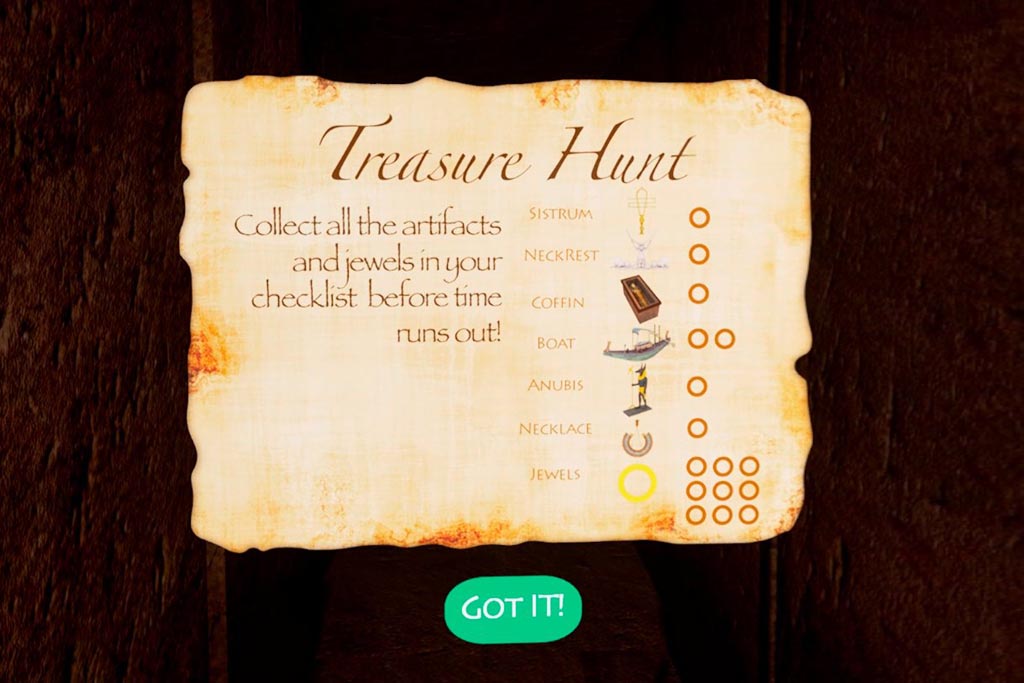 Checklist for the timed treasure hunt.