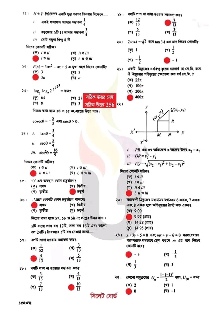 এসএসসি সিলেট বোর্ড উচ্চতর গণিত বহুনির্বাচনি (MCQ) উত্তরমালা সমাধান ২০২৪, SSC Sylhet Board Higher Math MCQ Question & Answer 2024, এসএসসি উচ্চতর গণিত সিলেট বোর্ড এমসিকিউ সমাধান ২০২৪