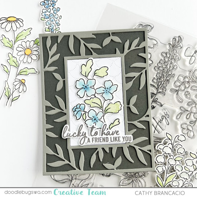 Watercolored Pinkfresh Studios Beautiful Blooms and Altenew Leaf Frame Cover Die