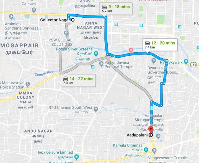 Collector Nagar to Vadapalani - Share Auto Routes - Chennai