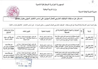 مسابقة توظيف 155 منصب مهنيين بمديرية التربية ولاية المسيلة اكتوبر 2016 