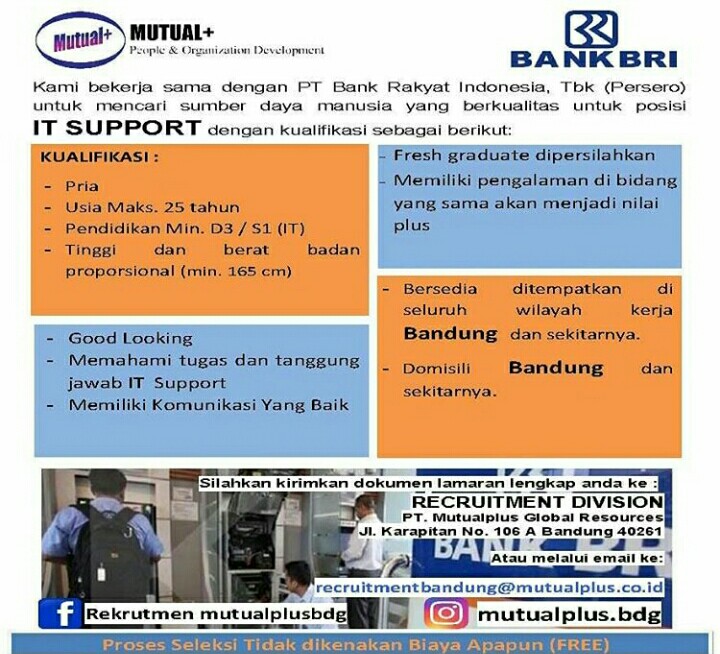 Lowongan Kerja IT SUPPORT Bank BRI Bandung 