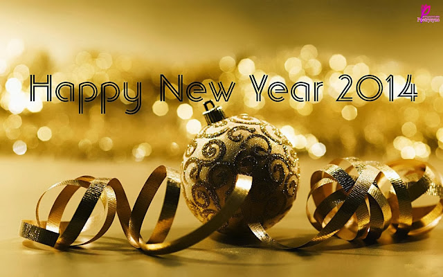 Yellow Happy New Year Wishes 2014 & Card with Poetry Greetings Sms Messages