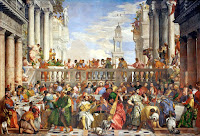 The Wedding at Cana painting by Italian Mannerist Paolo Veronese c.1563, Biblical story that Jesus turns water into red wine