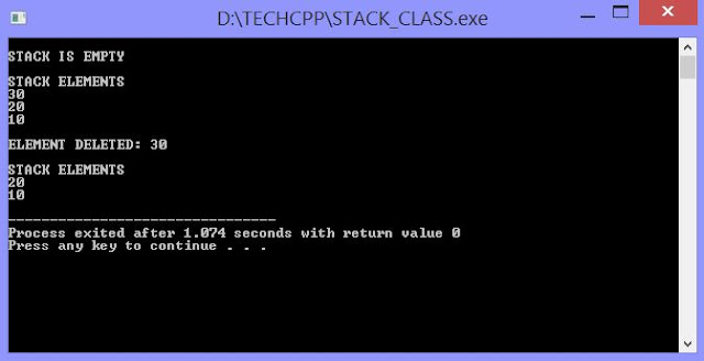 C++ Program to implement stack through classes and objects with output