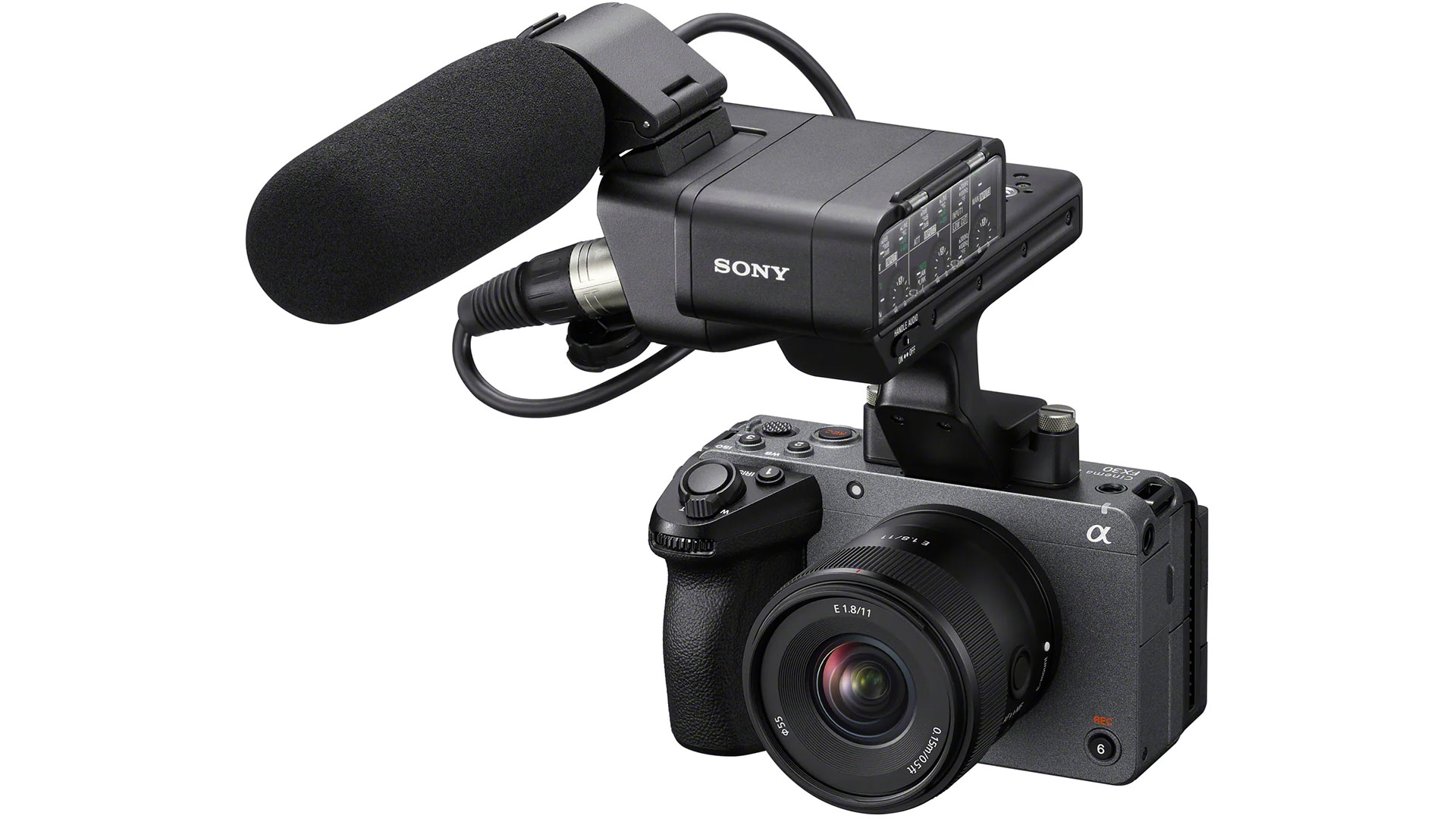 Камера Sony FX30 с модулем XLR-H1 и микрофоном