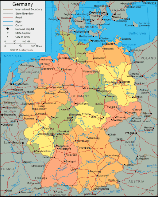 Gjermania - harta gjeografike e Gjermanisë