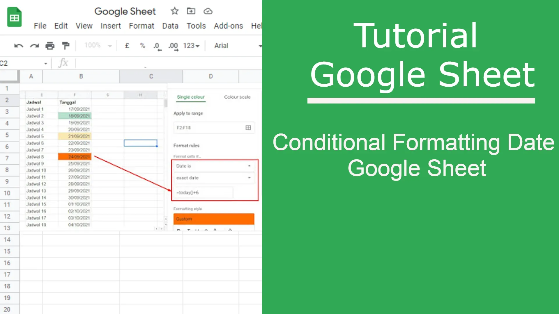 Conditional Formatting Date Untuk Tanggal di google sheet