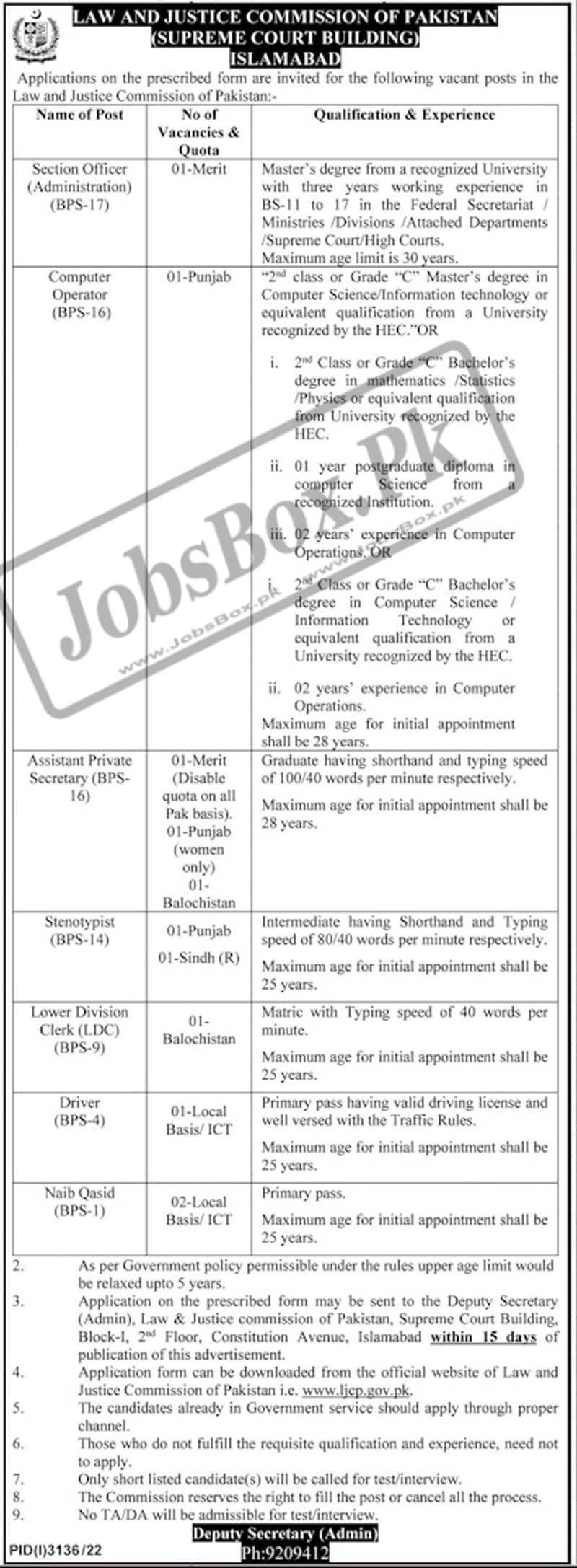 Law and Justice Commission of Pakistan Jobs 2022 Latest Advertisement