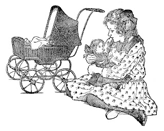 girl doll carriage vintage digital clipart image download