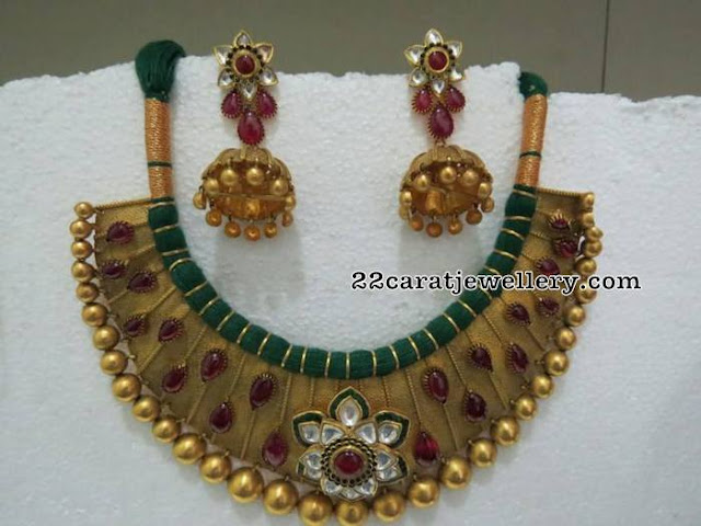 Antique Choker with Polki Ruby Jhumkas