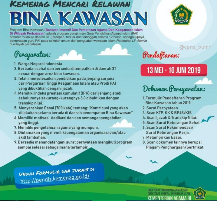 Rekrutmen Bina Kawasan Kementerian Agama Republik Indonesia Tahun 2019