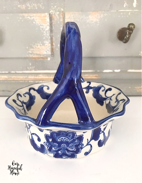 blue and white china basket