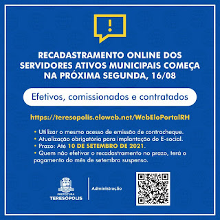 Recadastramento online dos servidores ativos municipais começa na próxima segunda, 16